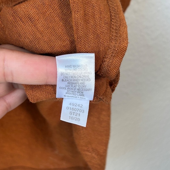 Garnet Hill size L organic linen puff sleeve top burnt orange jersey oversized - Picture 13 of 13